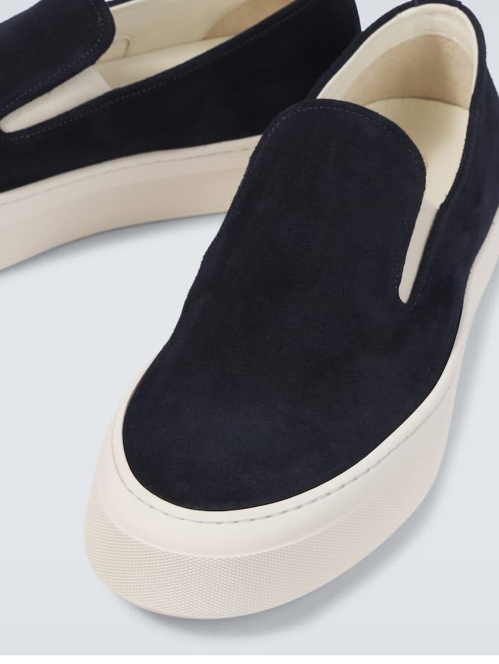 Common Projects Navy Suede Slip-On Sneakers with Cream Sole